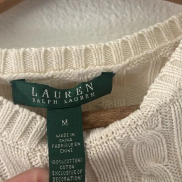 Lauren Ralph Lauren Cable Knit Pull Over Sweater Neutral Cream Preppy Sz Medium - Picture 5 of 6